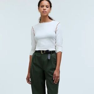 Madewell Contrast-Stitched Crewneck Crop Tee Womens Medium Ivory NWT
